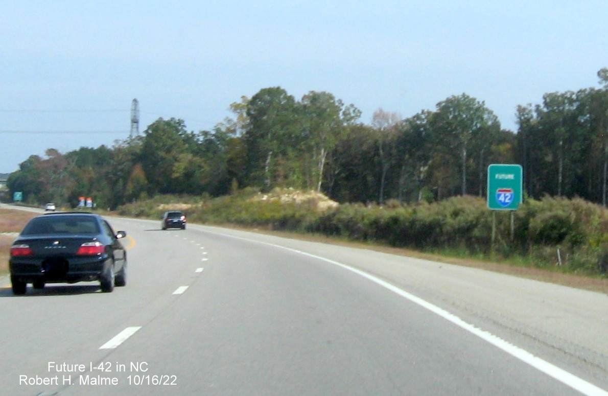 Image of Future I-42 sign on US 70 East Clayton Bypass, October 2022