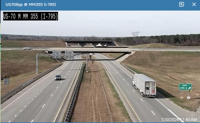 NCDOT traffic camera image of US 70 milepost exit number along Goldsboro Bypass, January 2024