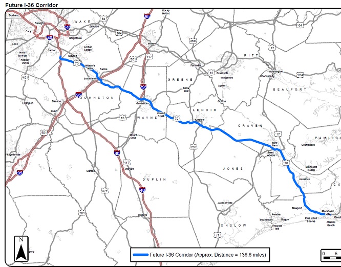 Image of NCDOT I-42 corridor map submitted as part of application to AASHTO in May 2016