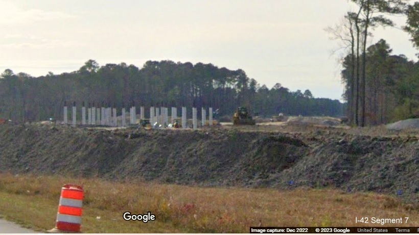 Image of future I-42 Havelock Bypass leaving US 70 East in New Bern, Google Maps Street View, December 2022