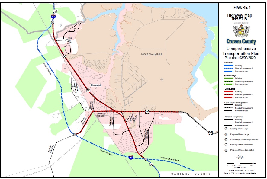 Map image of Havelock Bypass in Craven County Transportation Plan of 2023