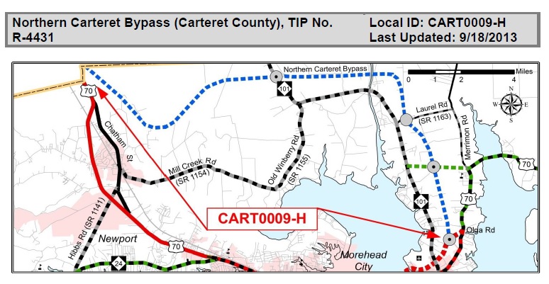 Image of map of proposed Northern Carteret Bypass, 2013