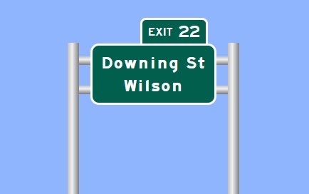 Sign Maker image of Downing Street exit sign on I-587/I-795/US 264 in Wilson
