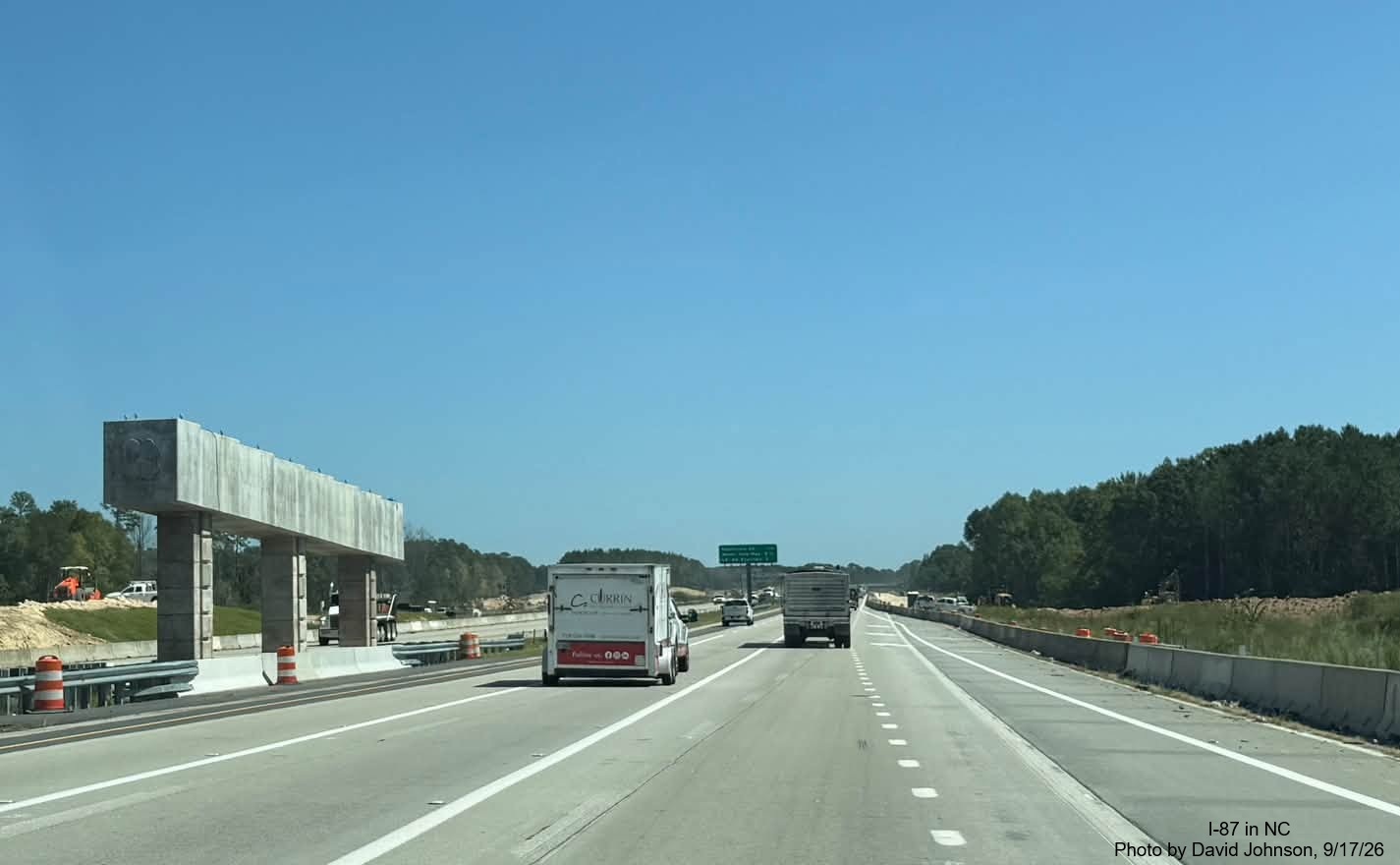 Image of new bridge support in median of I-87/Knightdale Bypass for future NC 540
lanes in Raleigh, by David Johnson