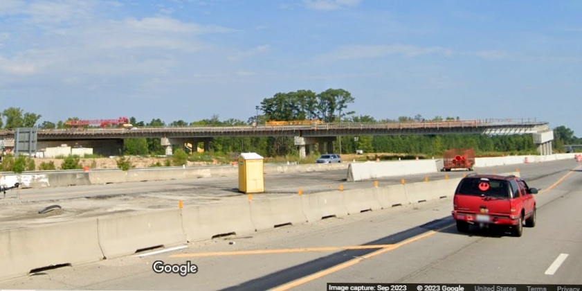 Image of future I-42 West ramp to I-40 East under construction over I-40 in Garner, Google Maps Street View, September 2023