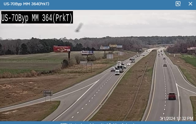 NCDOT traffic camera image showing Goldsboro Bypass still signed as Bypass US 70 as of March 1, 2024