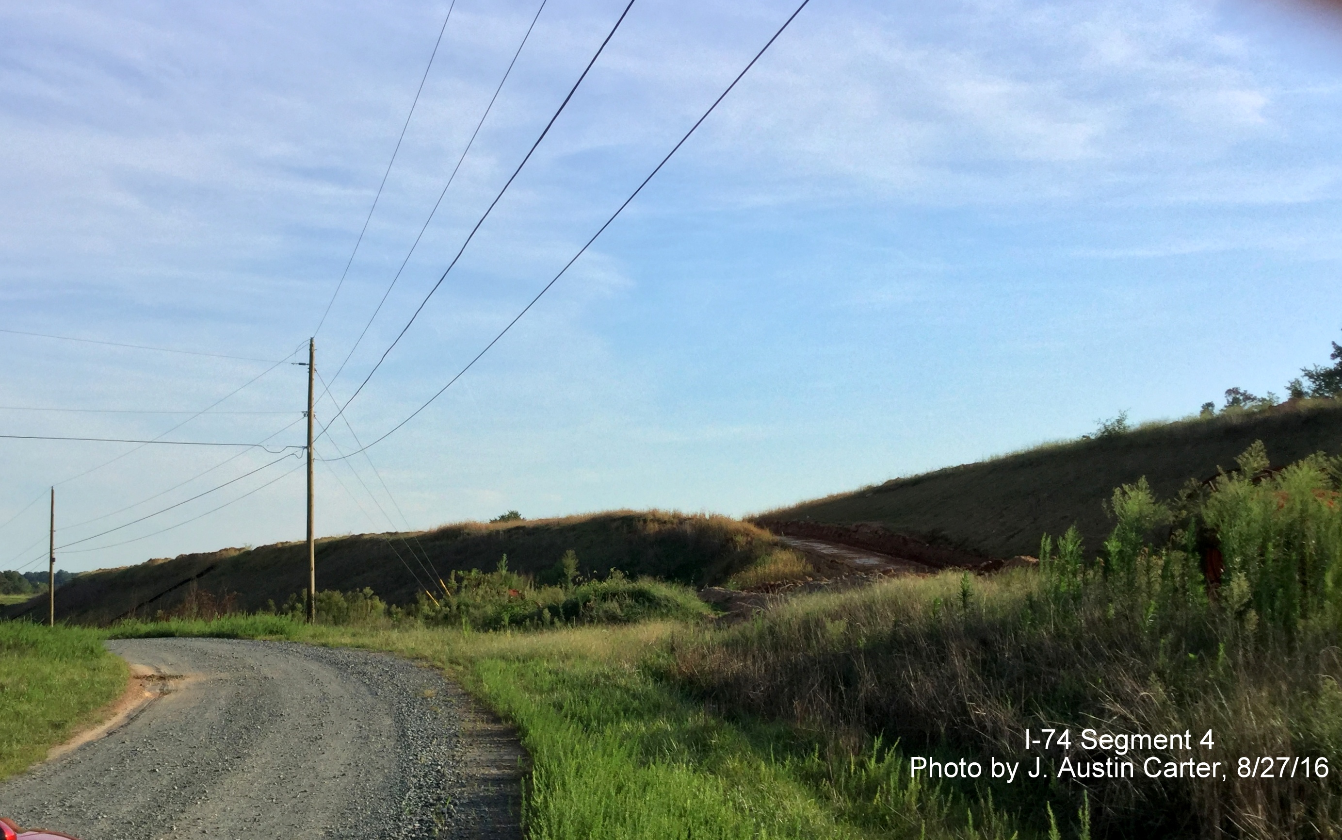 Image of contructed and graded future roadbed for Winston-Salem Northern Beltway, I-74, by J. Austin Carter