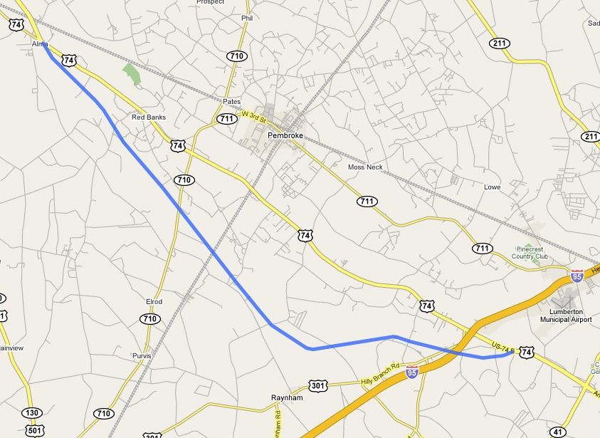 Aerial image of US 74 route overlayed with route map, courtesy of Rodney 
Gardner