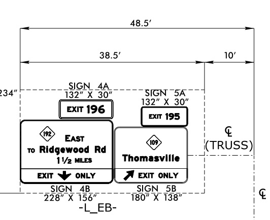 Image of plan for overlay sign at ramp from US 158 West
to Future I-74 East, Winston-Salem Northern Beltway