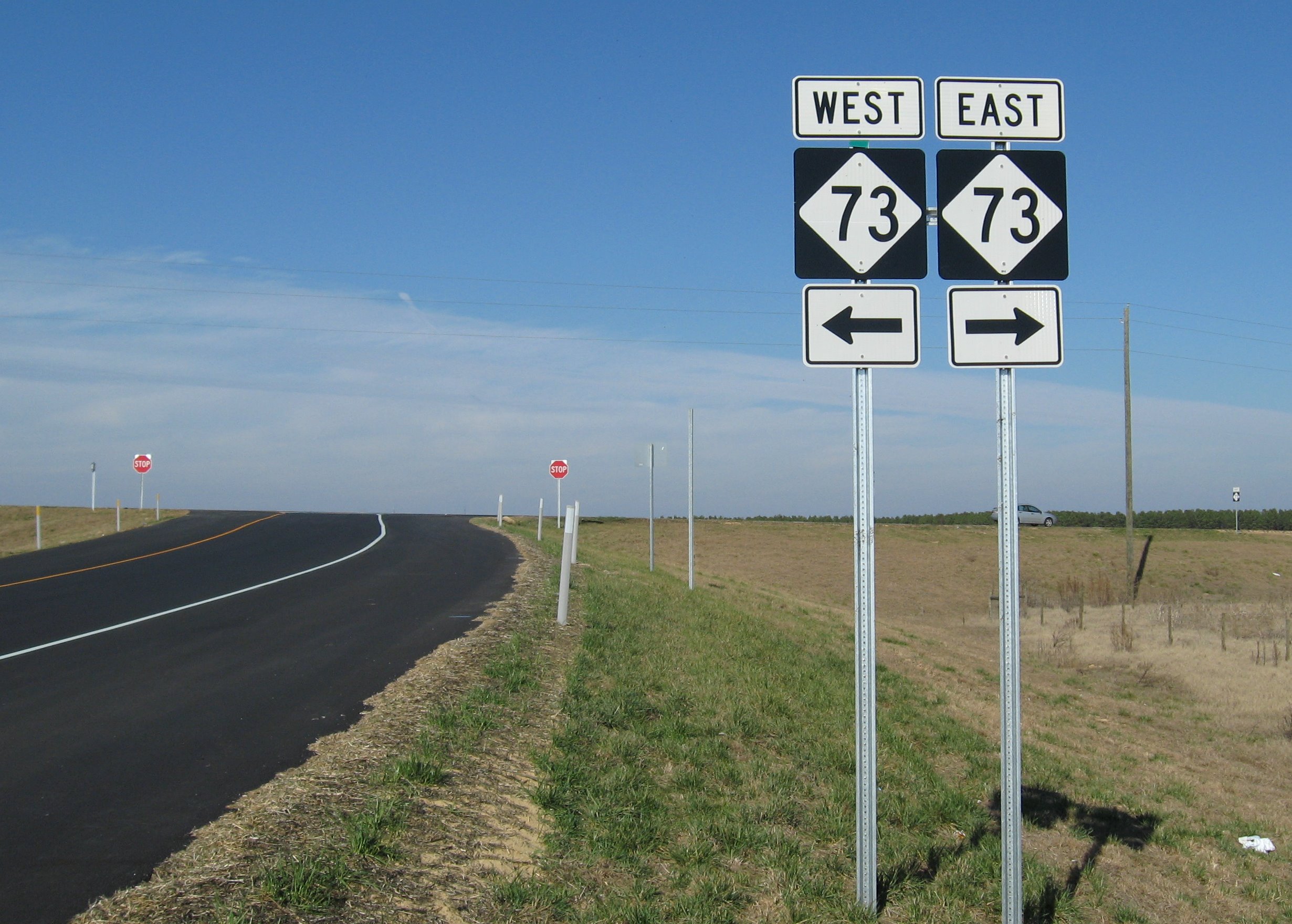 Photo of To NC 73 West Sign Assembly at Millstone Road interchange along 
Future I-73/I-74 near Ellerbe, Jan. 2008