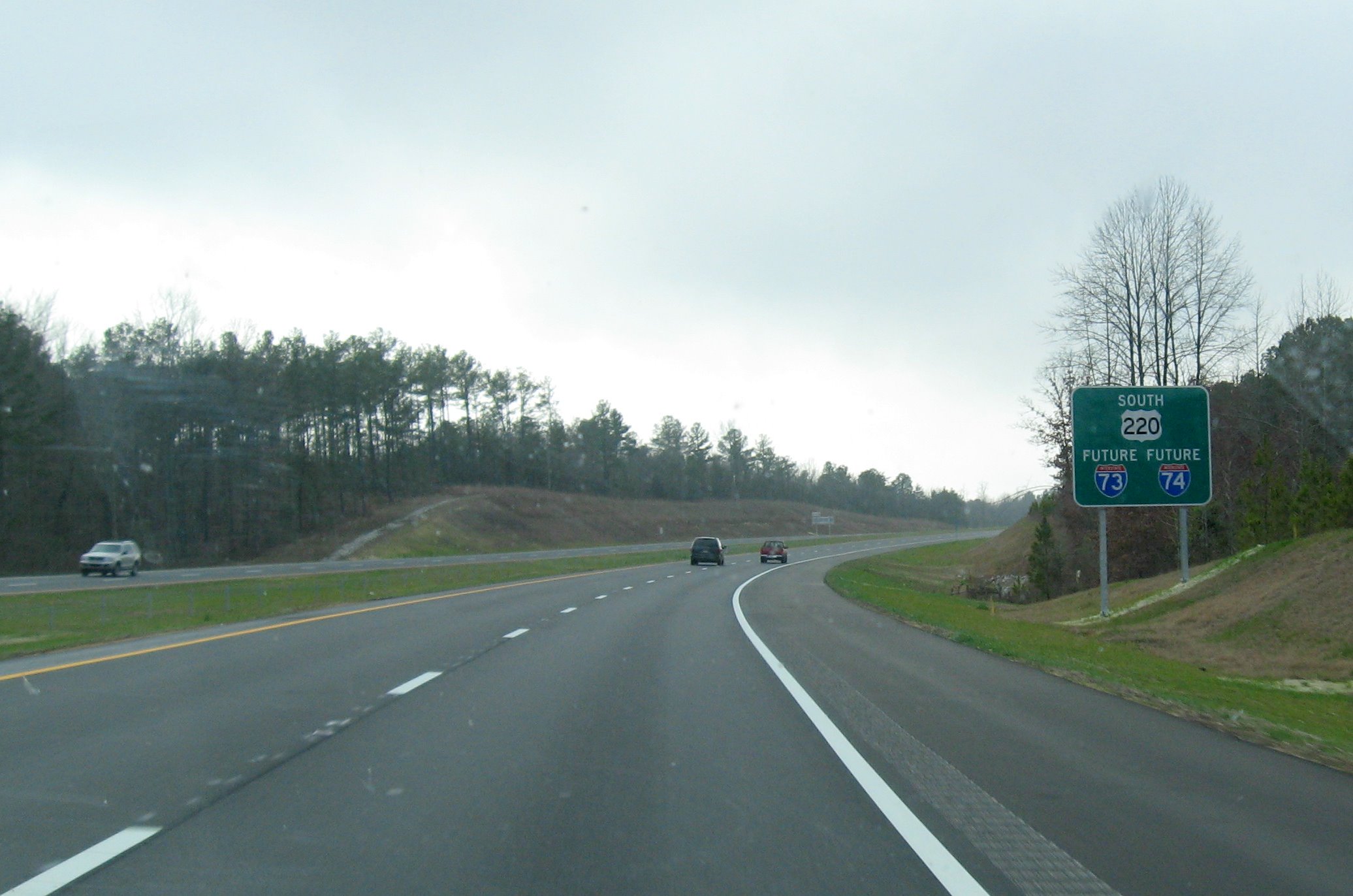 Photo of route sign for along Future I-73/I-74 heading southbound, Feb. 
2008