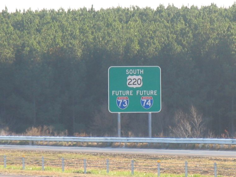 Photo of Future I-73/74 US 220 signage put up
along the freeway in September 2007, Courtesy of Adam Prince