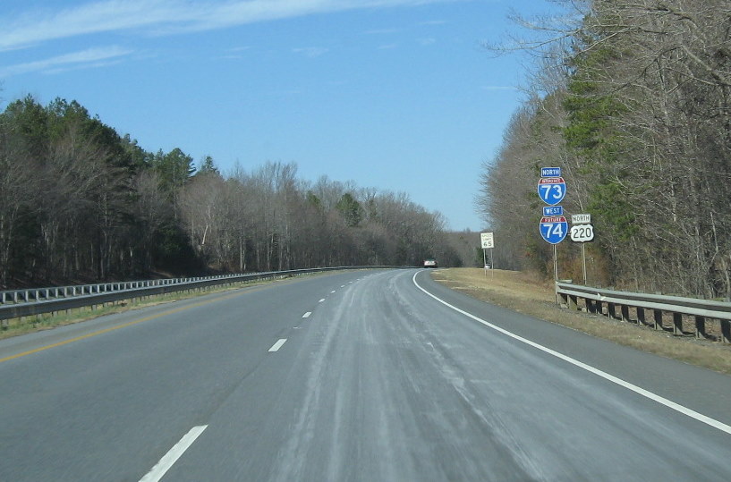 Image of I-73/Future I-74 sign assembly on US 220 North in Asheboro