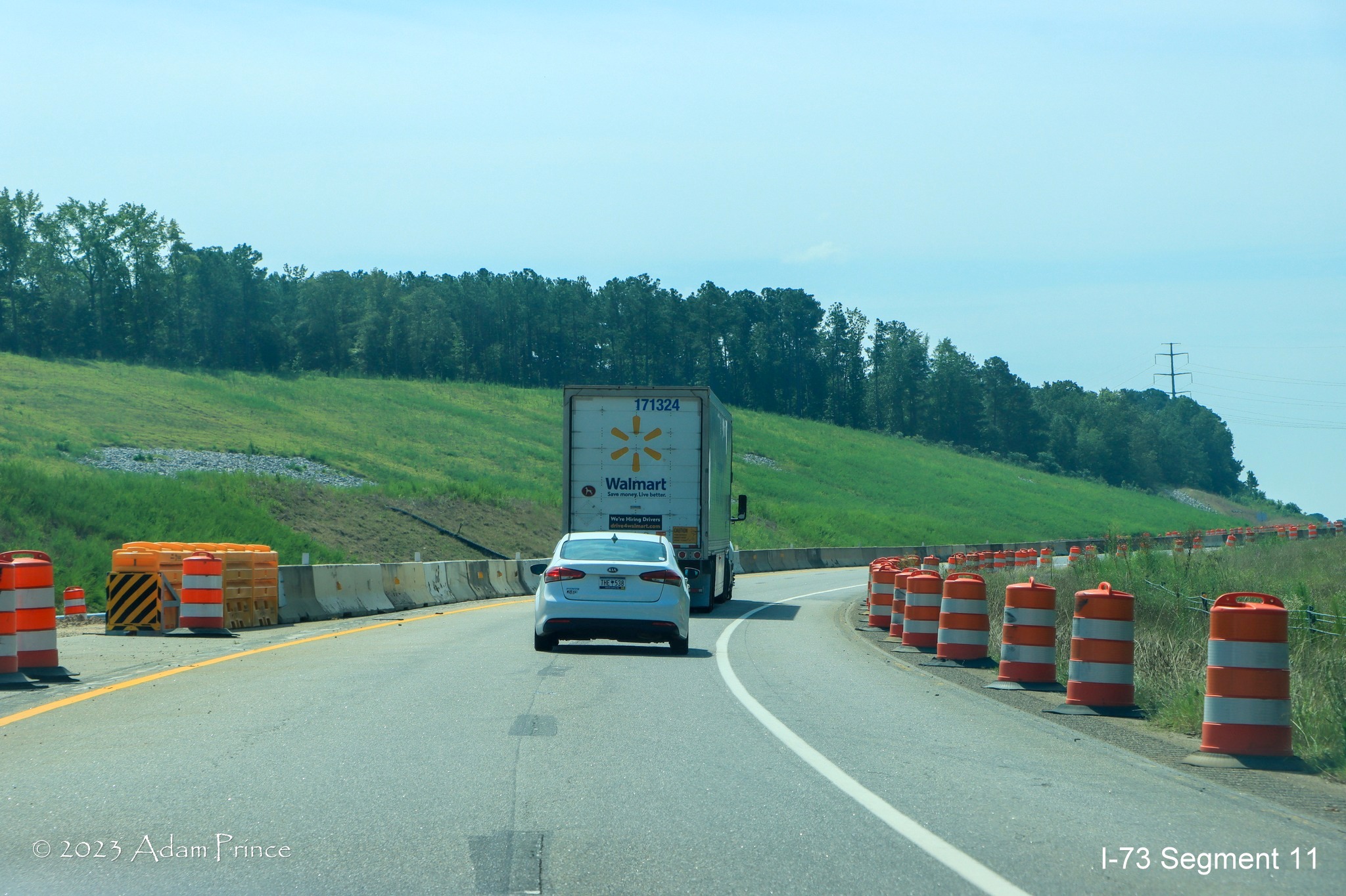 Image of US 74 East passing through the I-73/I-74 Rockingham Bypass construction area, Adam Prince 
        July 2023