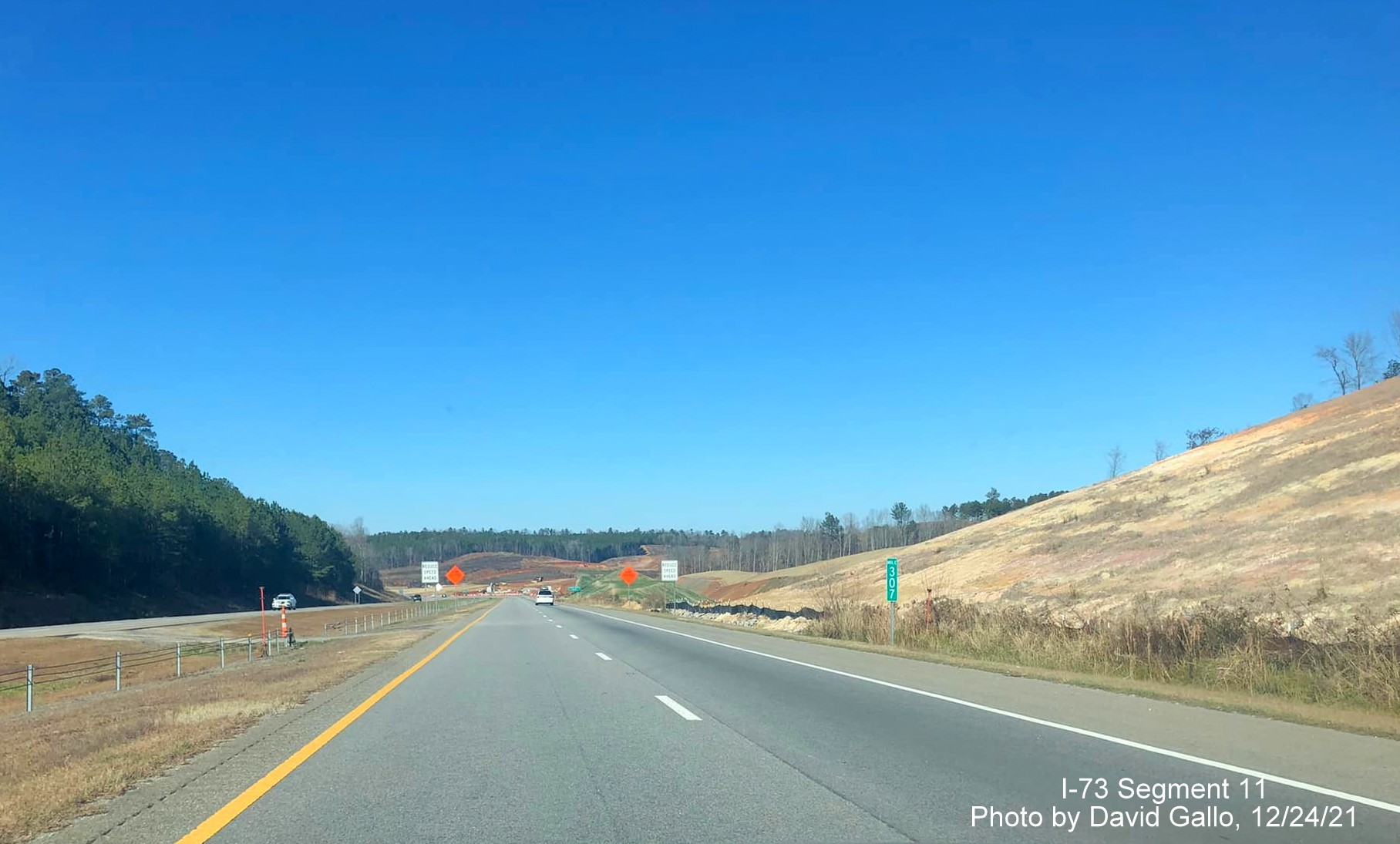 Image of future I-73/I-74 Rockingham Bypass construction as seen from US 74 West, by David Gallo, 
        December 2021