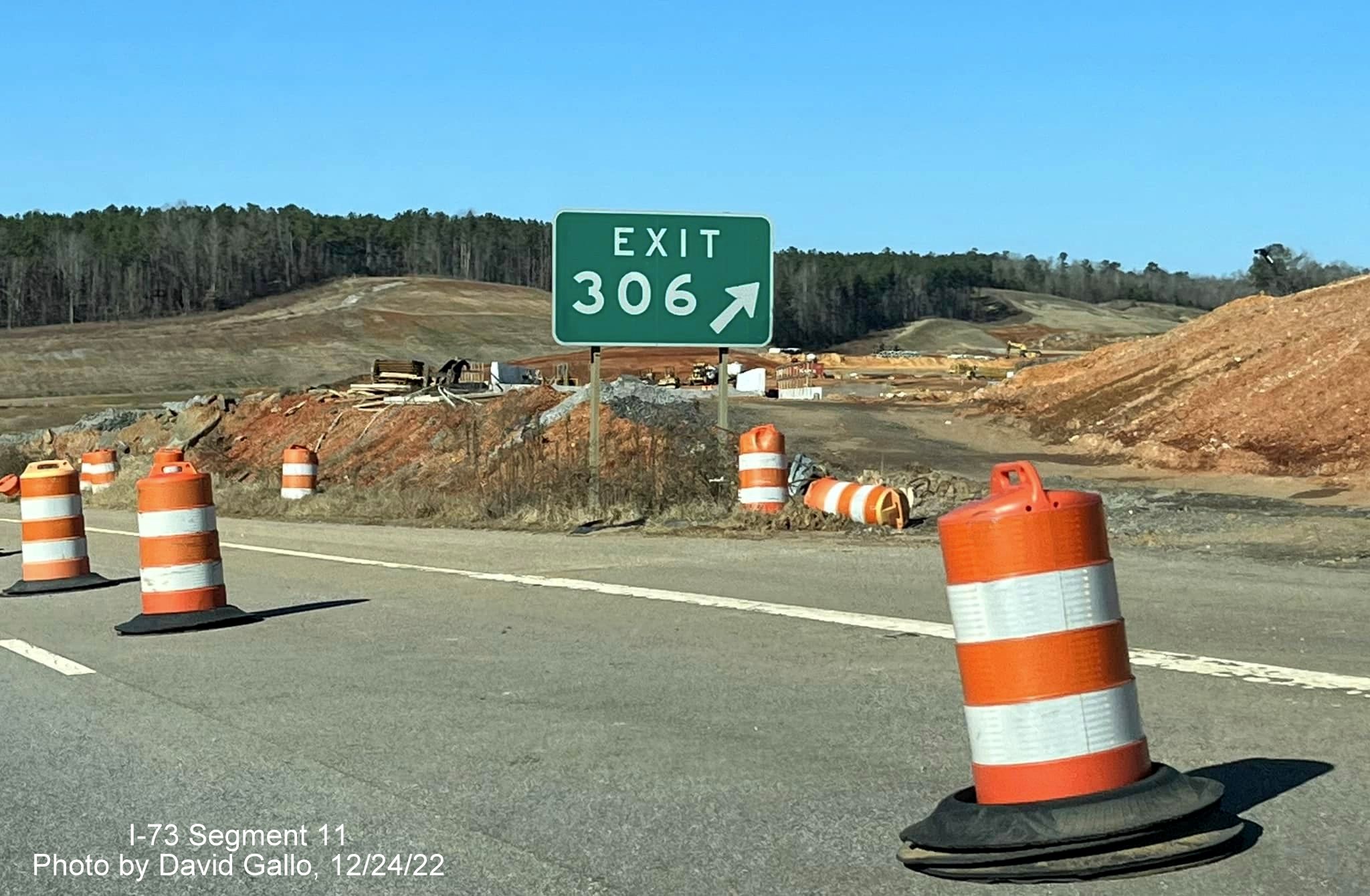 Image of US 74 West in I-73/I-74 Rockingham Bypass construction zone at former Business US 74 exit, 
                                            photo by David Gallo, December 2022