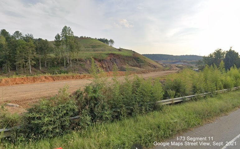 Image of US 74 Business running parallel to future I-73/I-74 Rockingham Bypass ramp from US 74, Google 
        Maps Street View image, September 2021