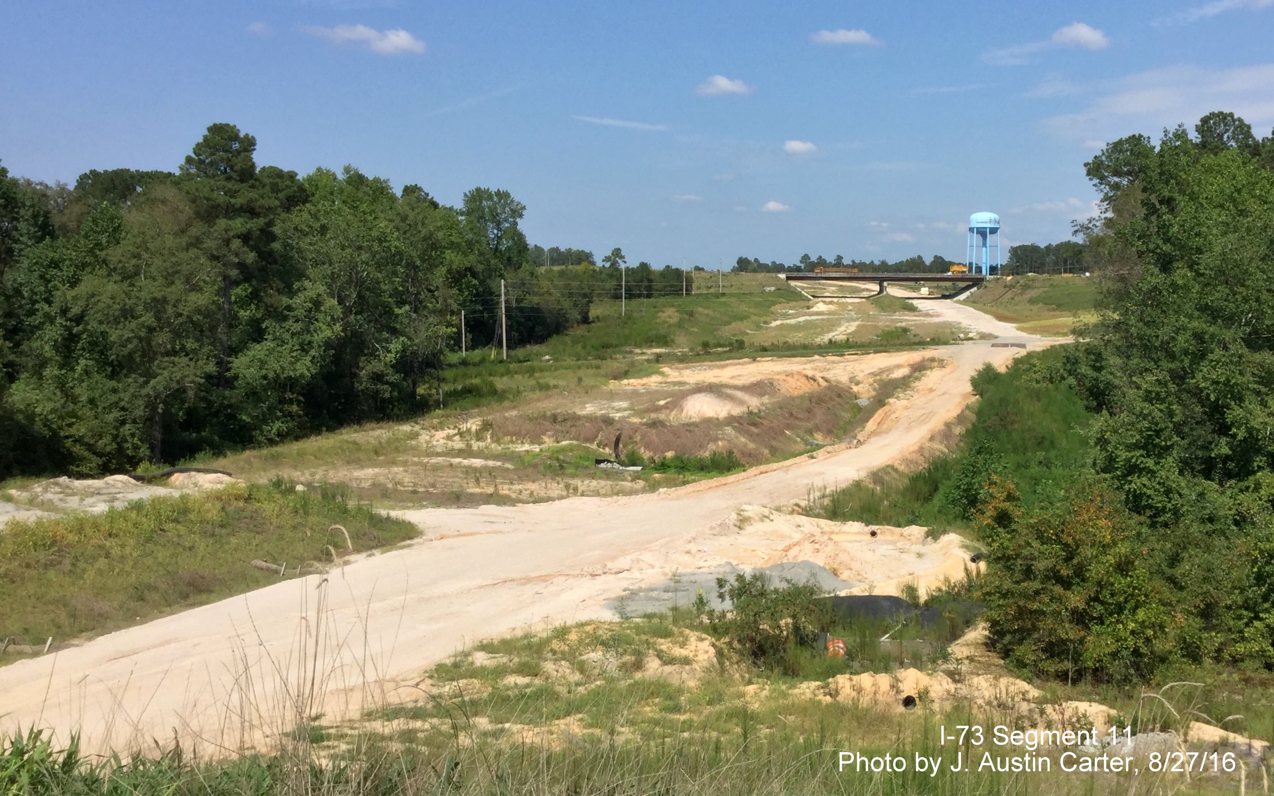 Image of future I-73/74 Bypass Roadbed taken from Harrington Road north of Rockingham, by J. Austin Carter