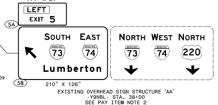 2019 NCDOT Sign plan for Exit 5 on US 220 for I-73/I-74