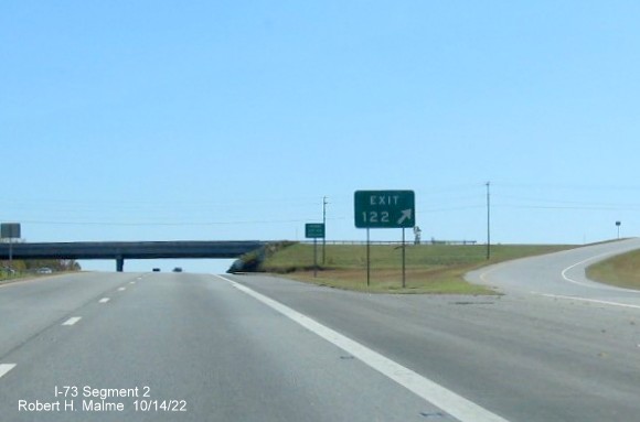 Image of gore sign at NC 65 exit on I-73 South in Stokesdale, Rockingham County, October 2022