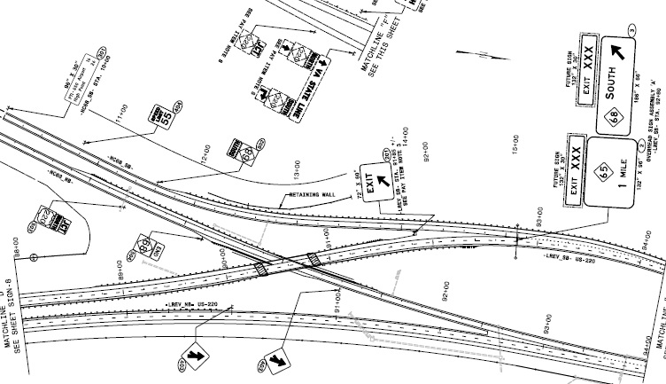 Image of signage plan for to be constructed US 220 NC 68 interchange in Rockingham 
County, courtesy of NCDOT