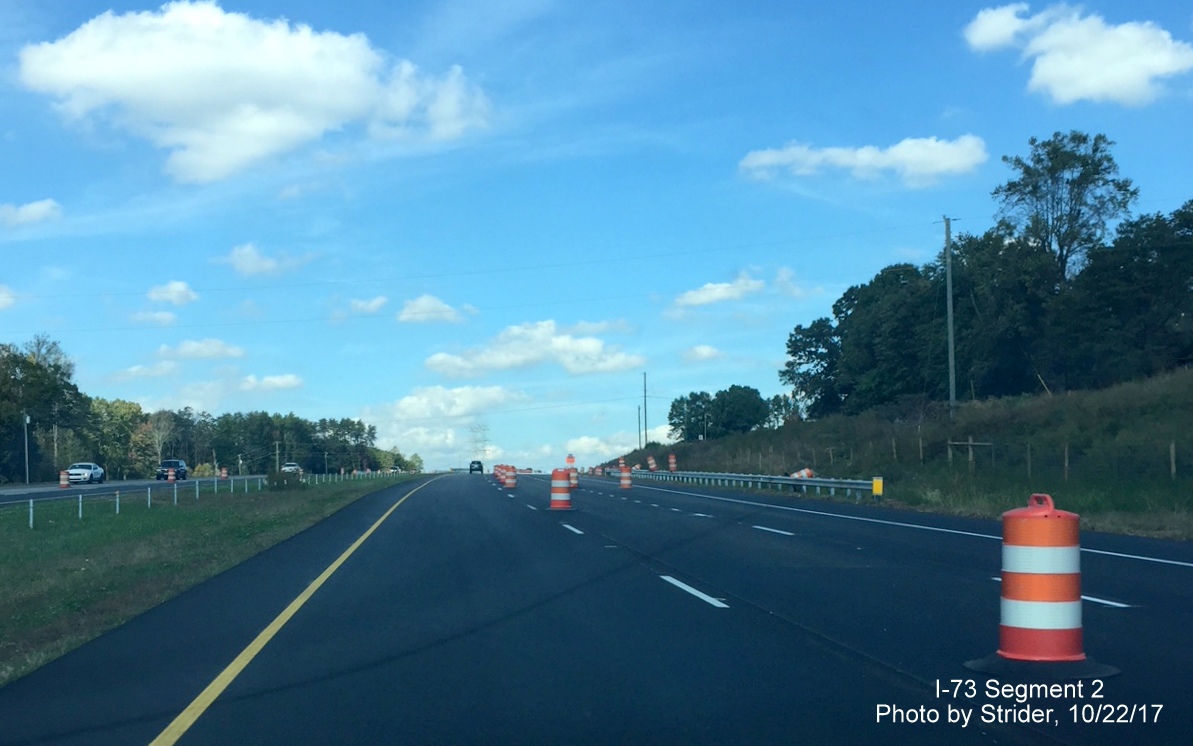 Image of US 220 highway north with completed I-73 lanes after completed bridge over the Haw River, by Strider