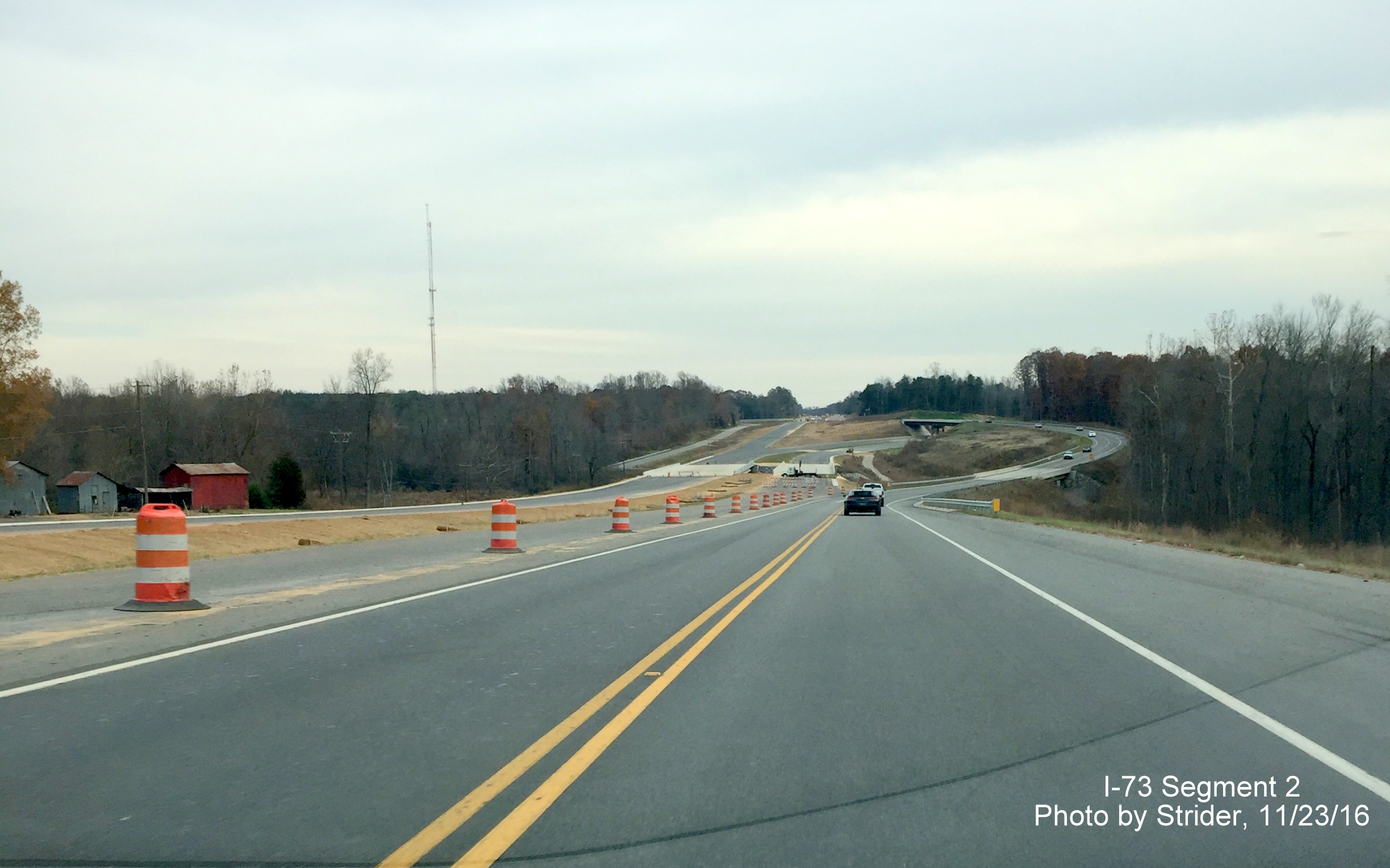 Image looking at nearly completed future interchange between I-73 and US 220 near Haw River in Guilford County, by Strider