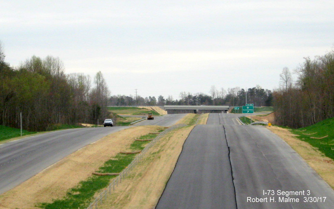 Image taken of view south from Deboe Rd bridge over future I-73 lanes under construction in Guilford County