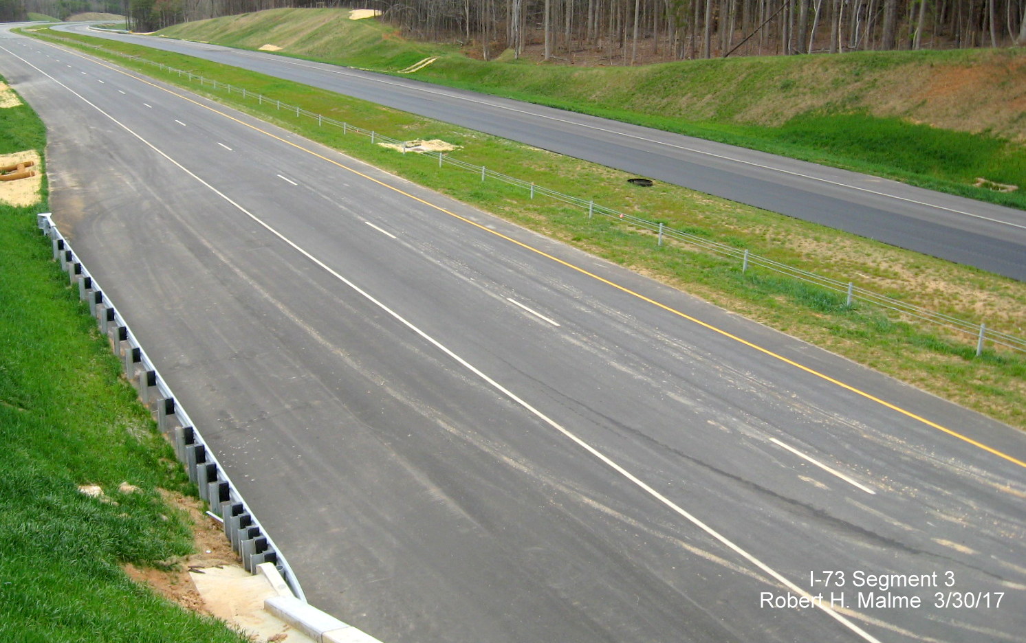 Image taken of view north from the Alcorn Rd bridge over future I-73 lanes under construction in Guilford County