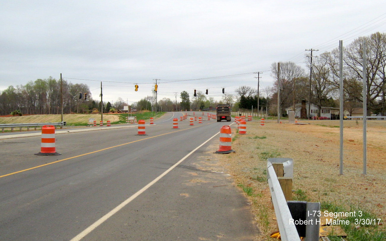 Image taken of view west along NC 150 bridge over Future I-73 lanes in Guilford County