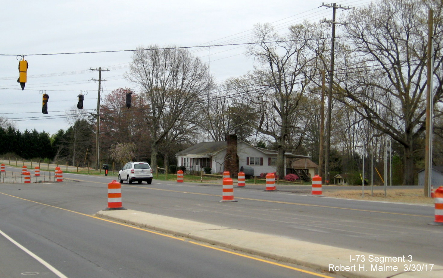 Image taken of view east on NC 150 bridge over future I-73 lanes under construction in Guilford County