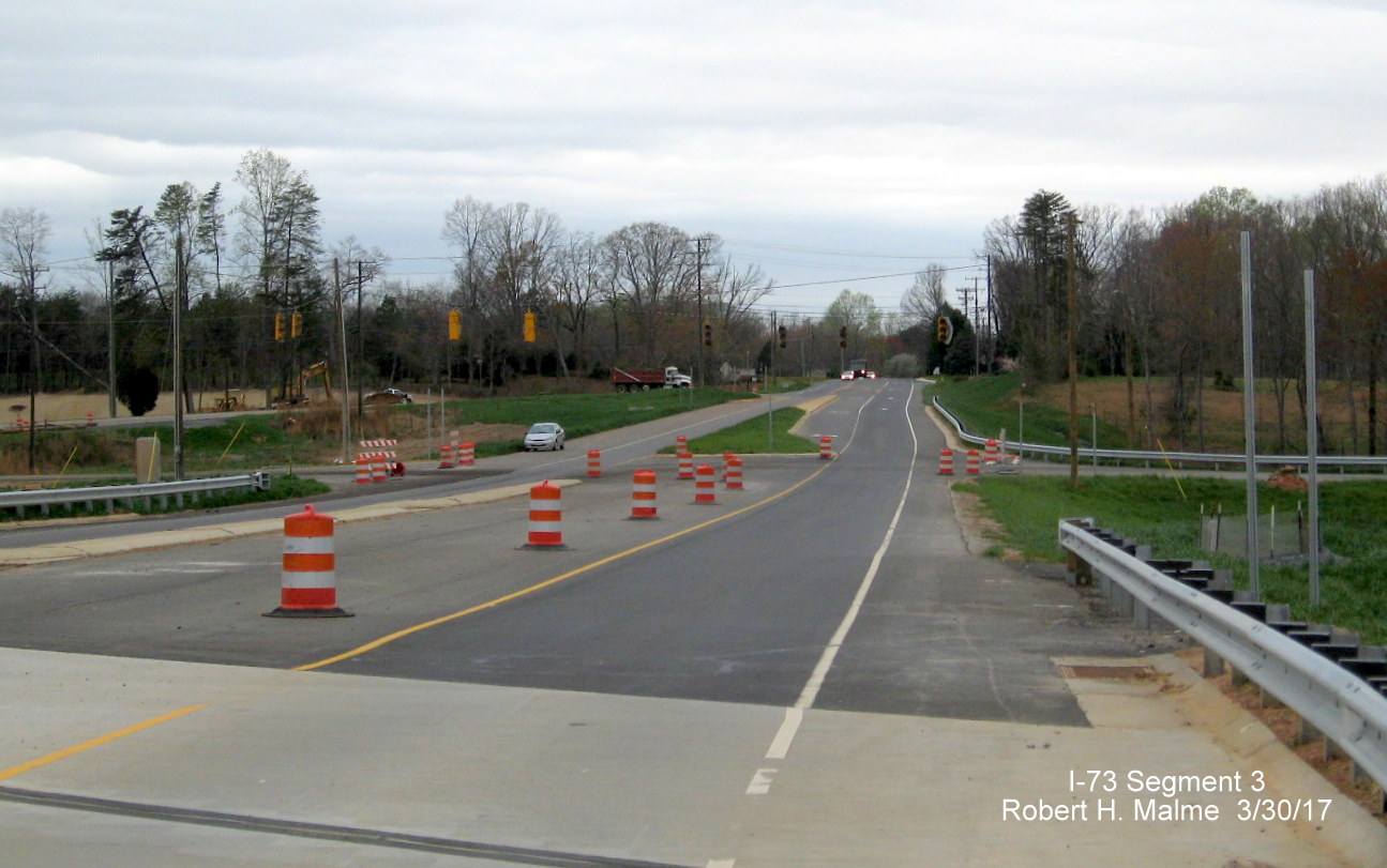 Image taken of view west along NC 150 bridge over future I-73 lanes under construction in Summerfield, Guilford County