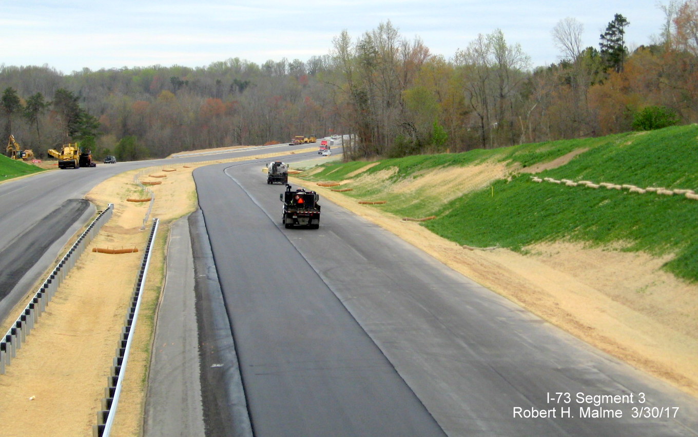 Image taken of view south of Brookbank Rd bridge over future I-73 lanes under construction in Summerfield, Guilford County