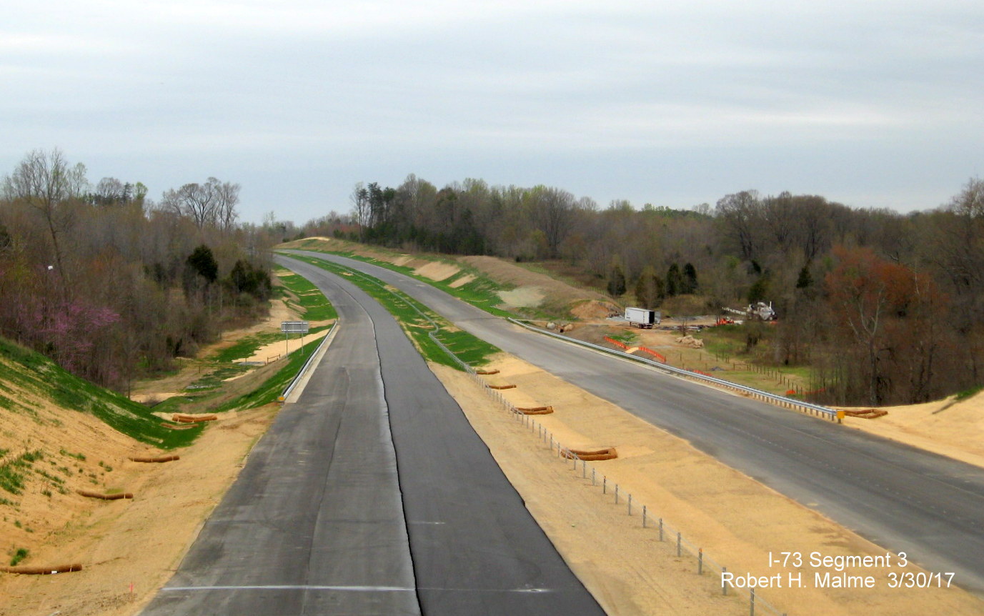 Image taken of view north of Brookbank Rd bridge over future I-73 lanes under construction in Summerfield, Guilford County