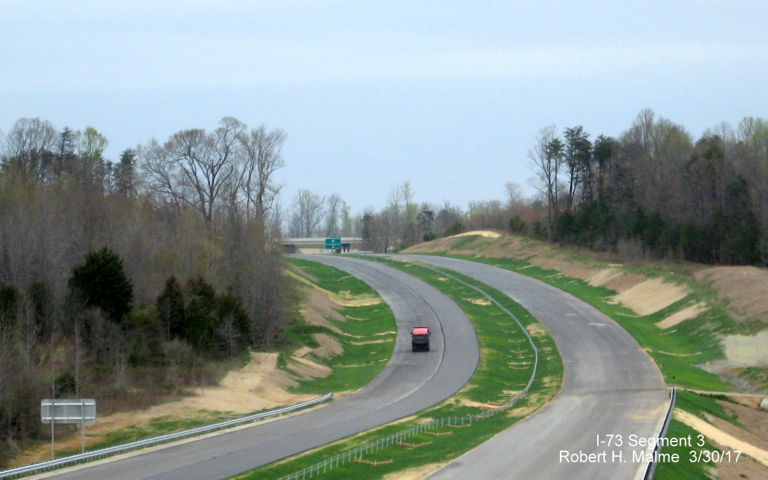 Image taken of view north of Brookbank Rd bridge over future I-73 lanes under construction in Summerfield, Guilford County