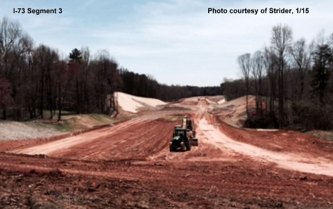 Image looking south of Alcorn Road  and the massive clearings for I-73 heading south 
to NC 68, photo by Strider