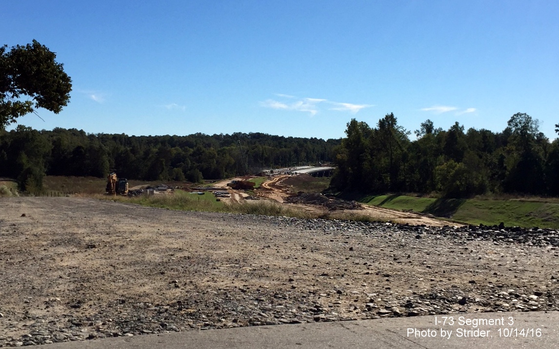 Image of view south from Brookbank Road showing Reddy Fork bridges under construction, from Strider