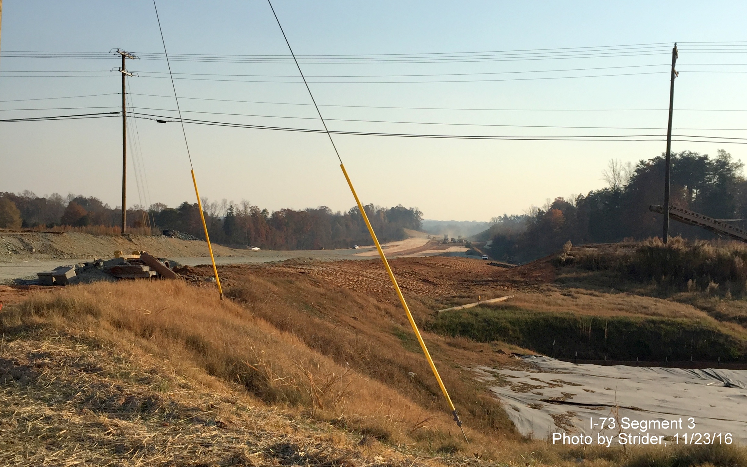 Image of view from Future I-73 South on-ramp from NC 150 showing progress in constructing future lanes of I-73, from Strider
