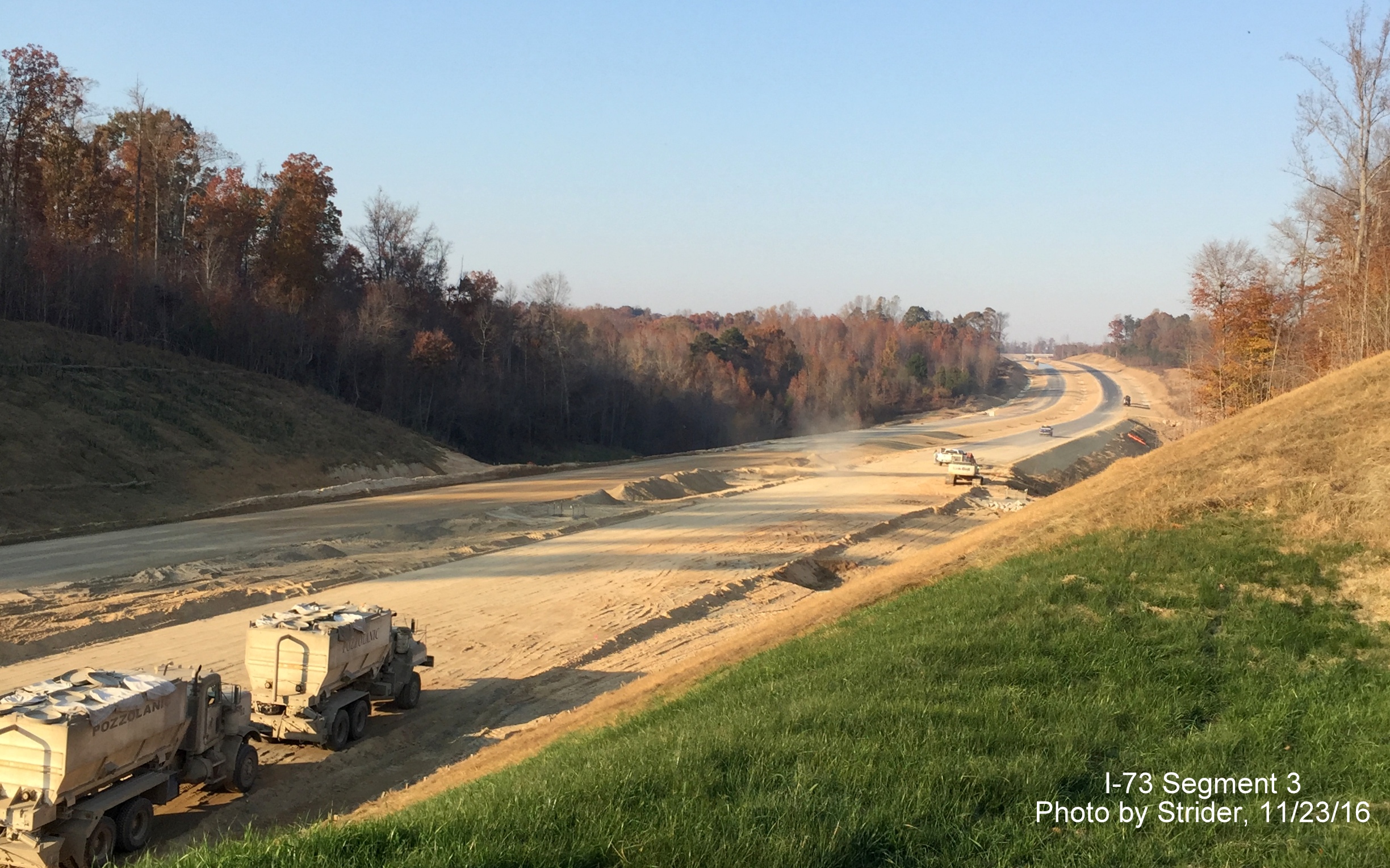 Image showing view looking north from Brookbank Road on progress building future lanes of I-73, from Strider