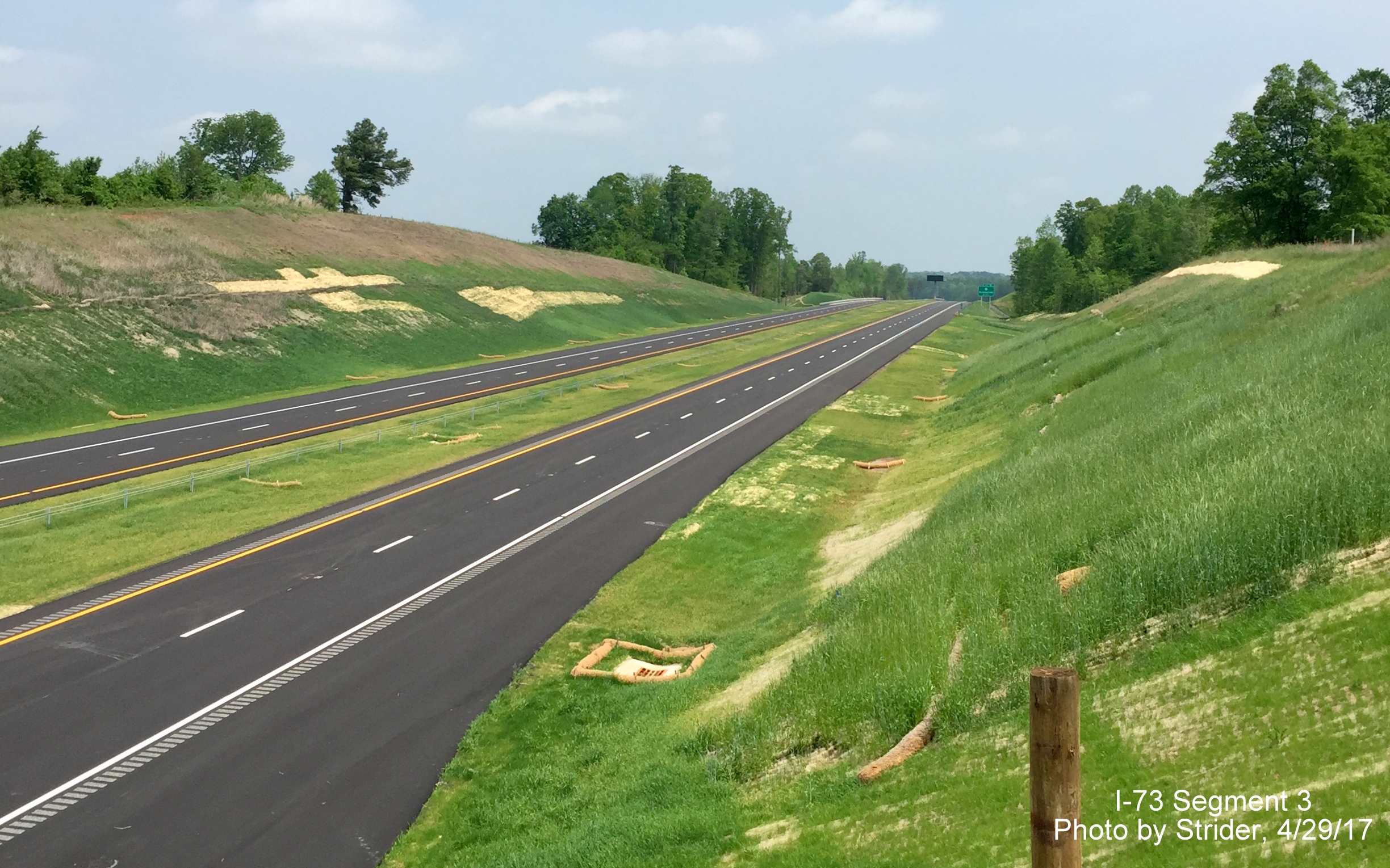 Image taken looking north from Bunch Road bridge showing nearly completed I-73 roadway, by Strider