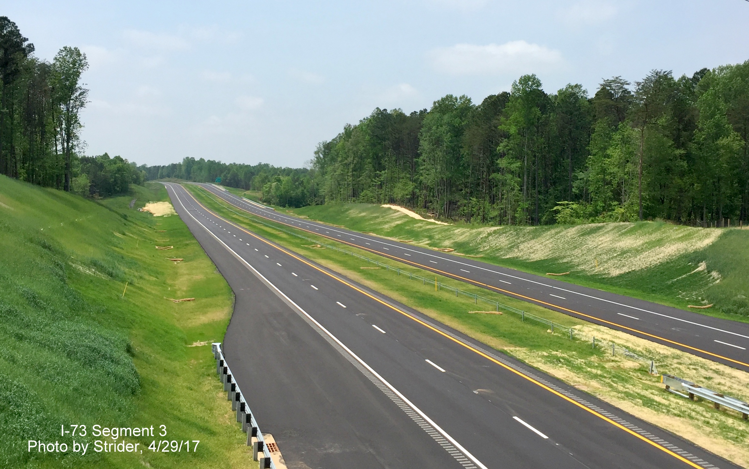 Image taken of view south of Bunch Rd bridge of nearly completed Future I-73 roadway, by Strider