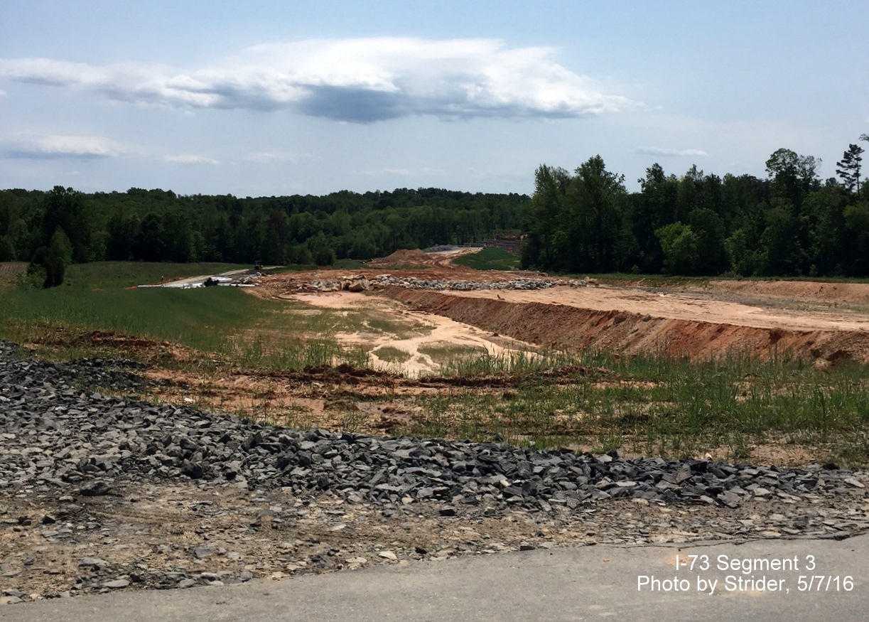 Image of future I-73 roadway from Bookbank Rd showing clearing, from Strider