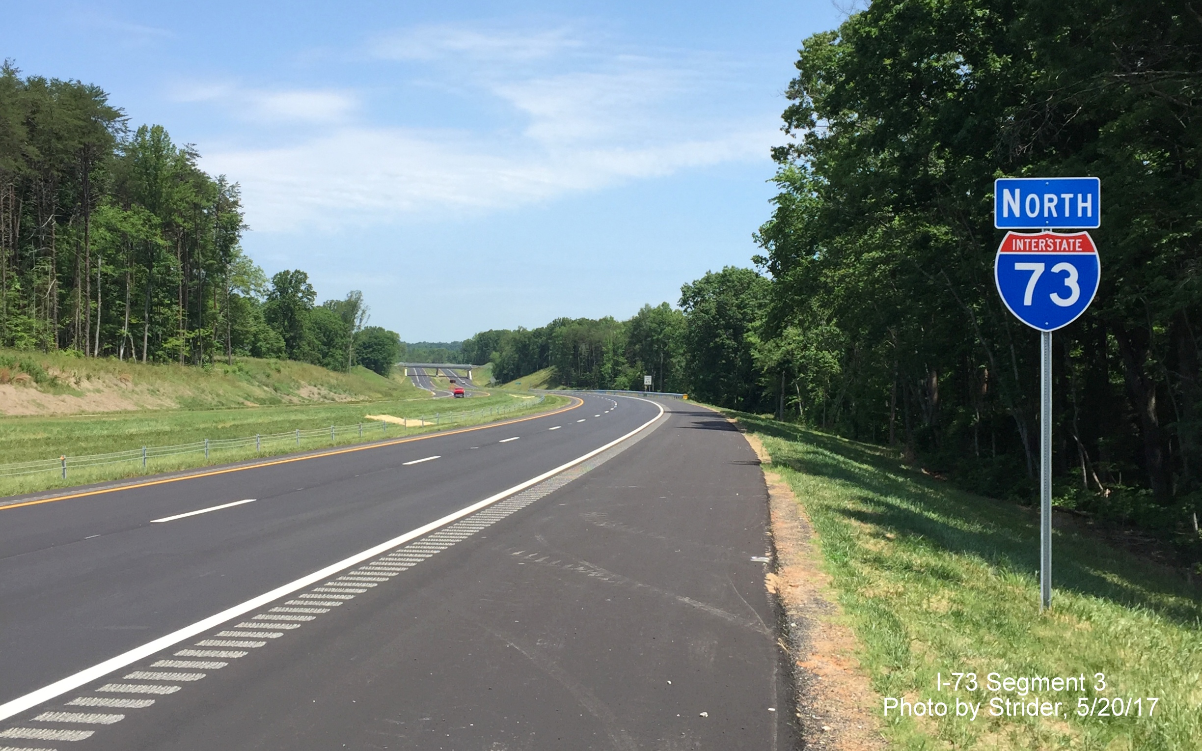 Image taken of I-73 North reassurance marker after NC 68 on-ramp, by Strider