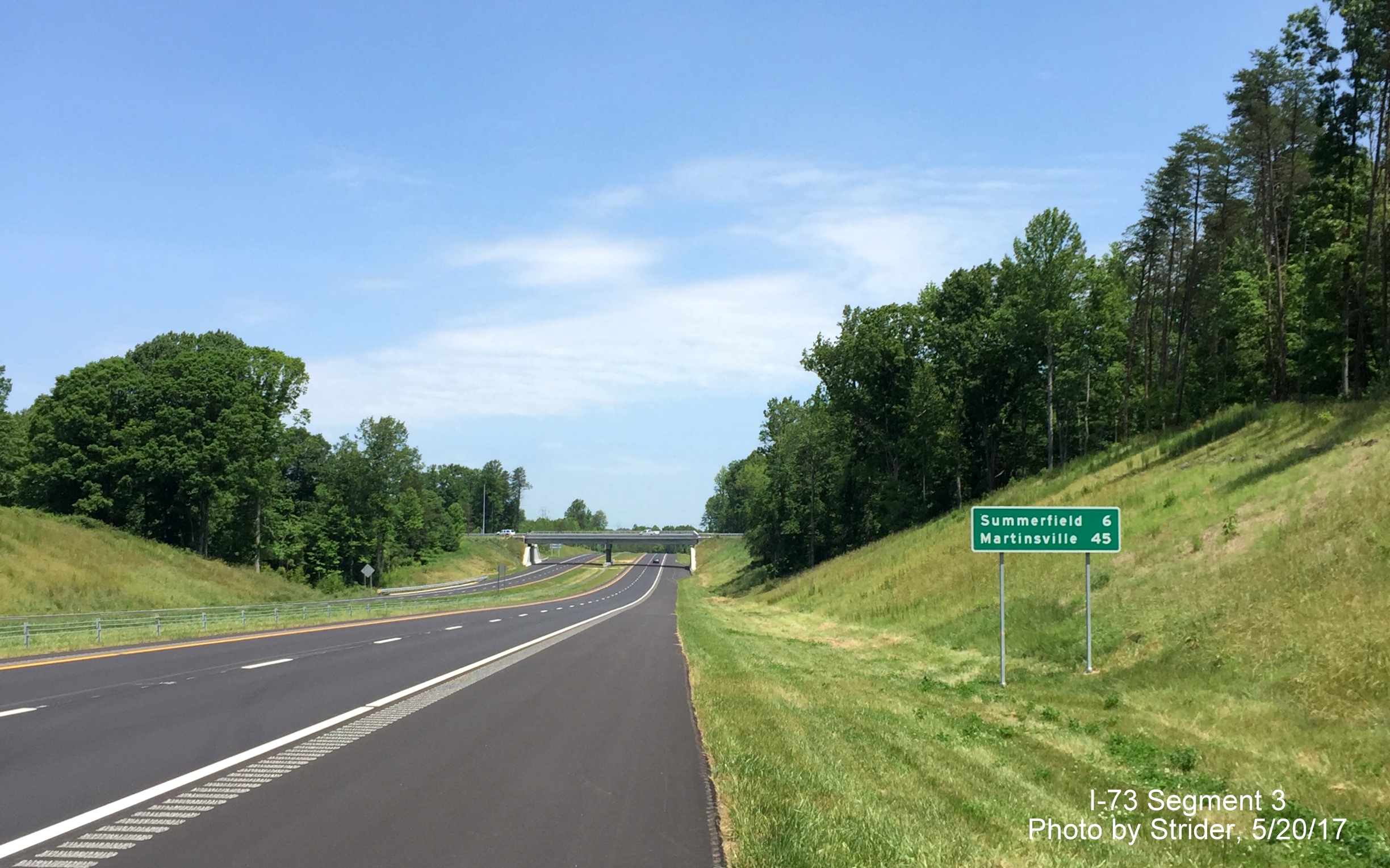 Image taken of first destination mileage sign on new section of I-73 North, by Strider