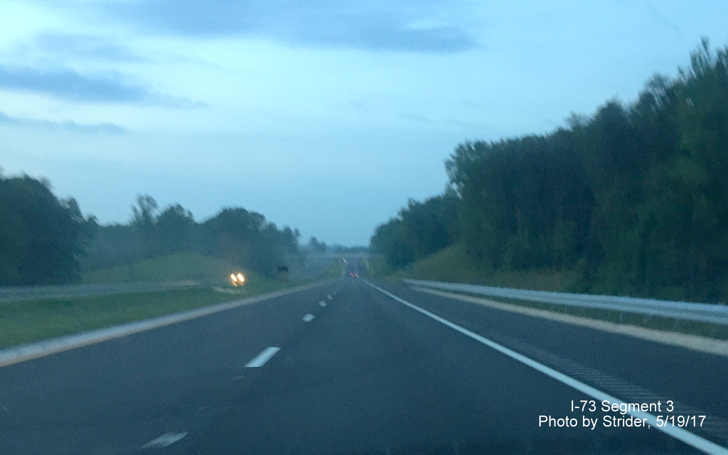 Image taken of overhead guide sign on NC 68 North directing traffic to the newly opened I-73 North, by Strider