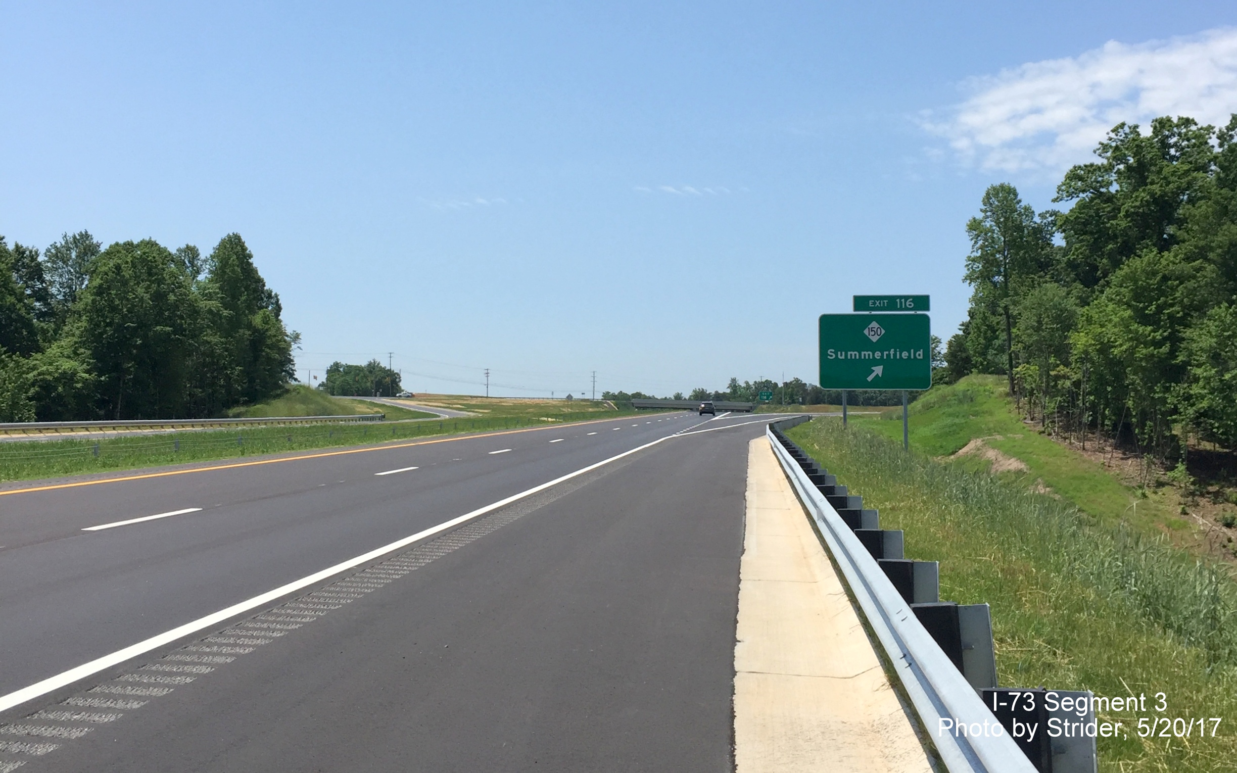 Image taken of new I-73 North highway about to cross Reedy Fork Creek bridge, by Strider