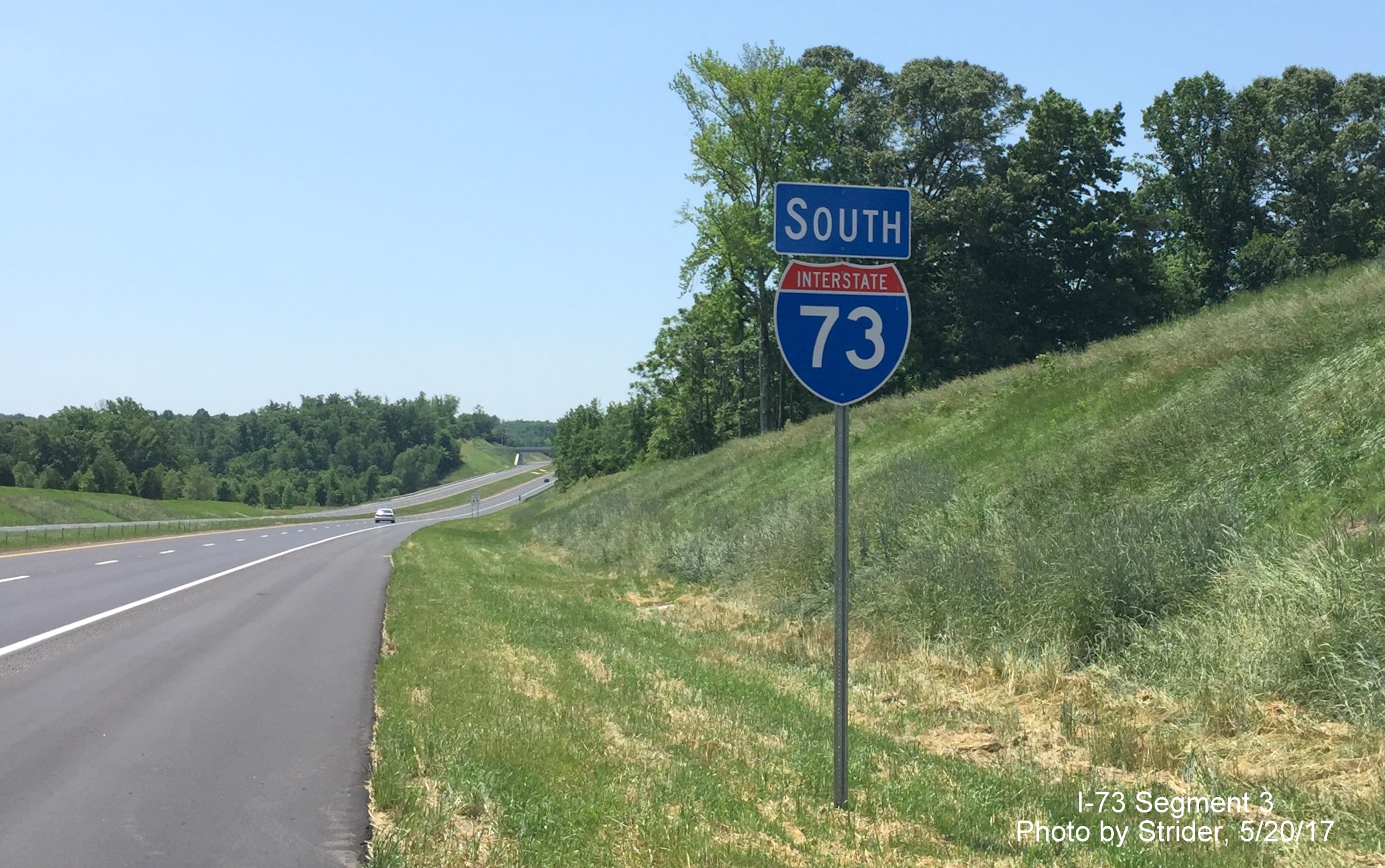 Image taken of new I-73 South trailblazer beyond NC 150 exit in Summerfield, by Strider