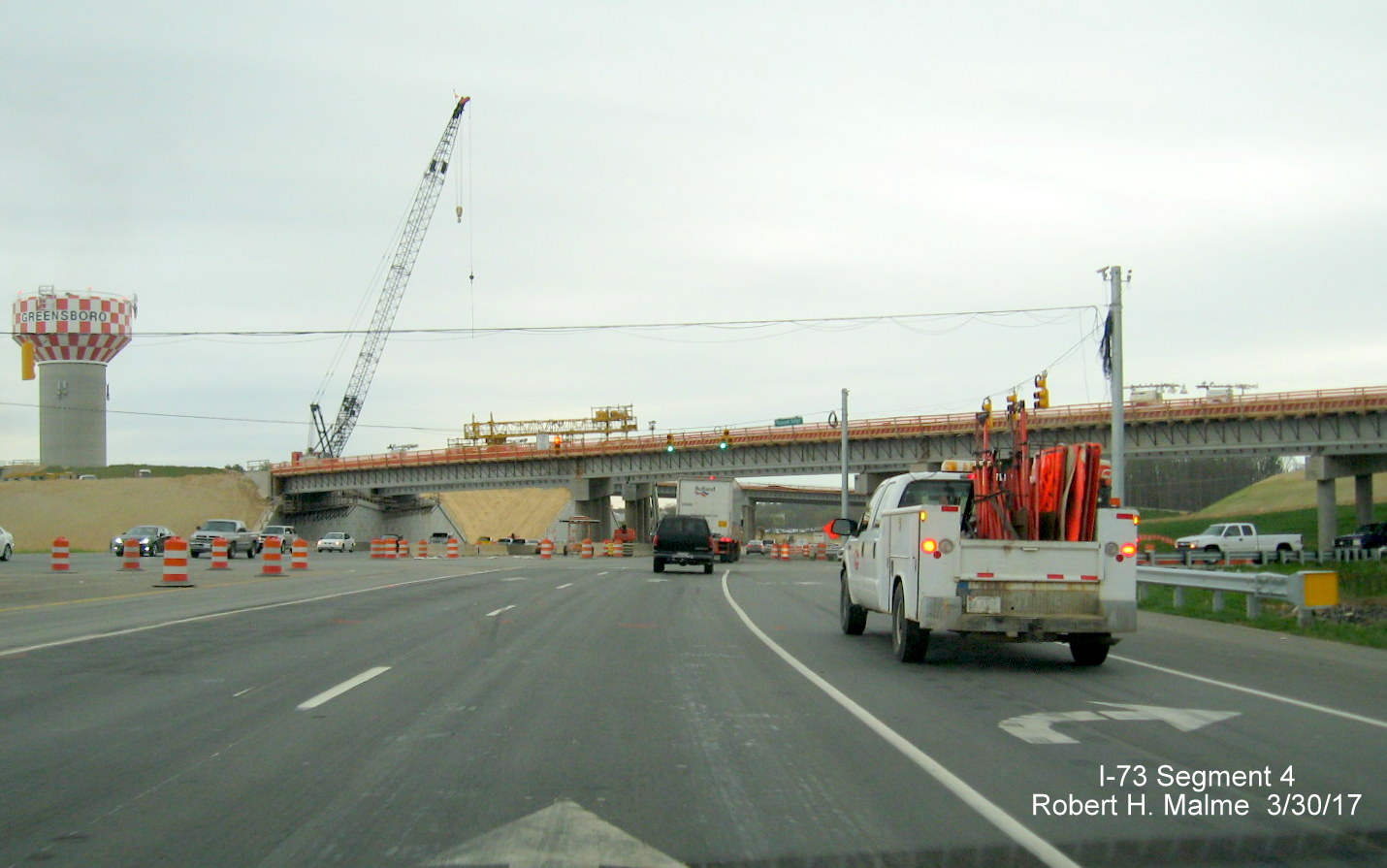 Image showing construction of future I-73 lane bridges south of intersection of Pleasant Ridge Rd and NC 68 in Greensboro