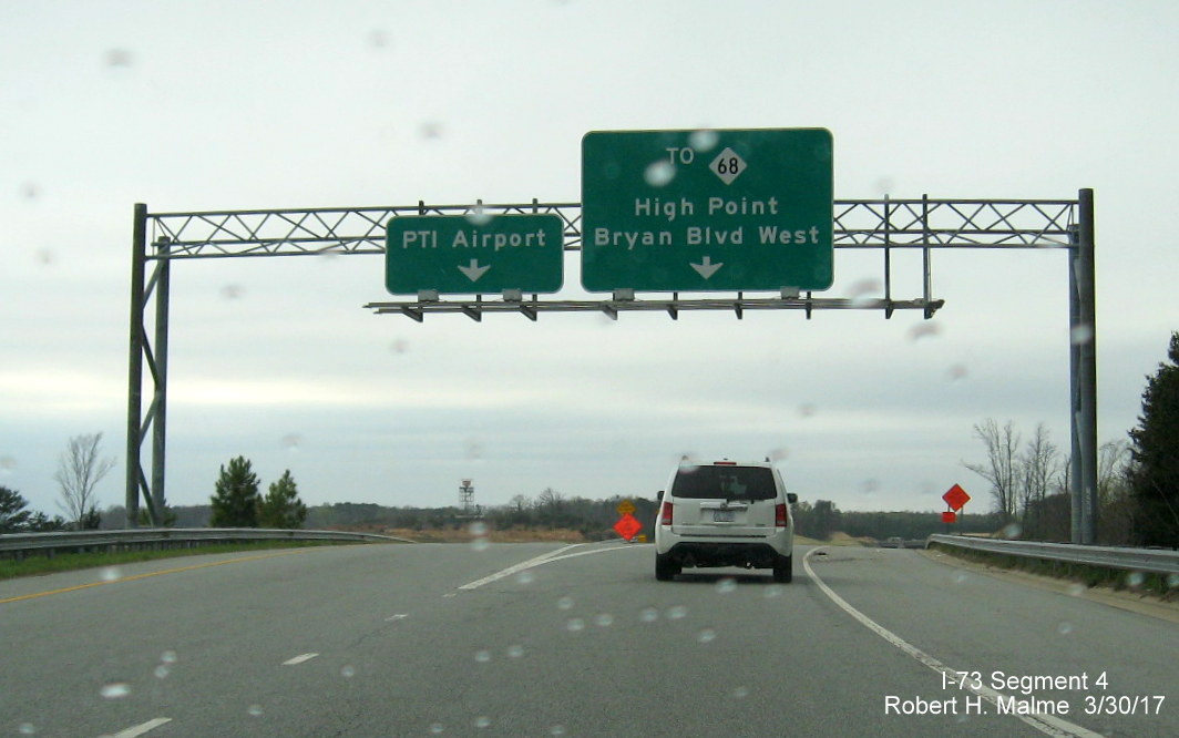 Image showing signage for Future I-73 at PTI Airport off-ramp to Bryan Blvd. in Greensboro