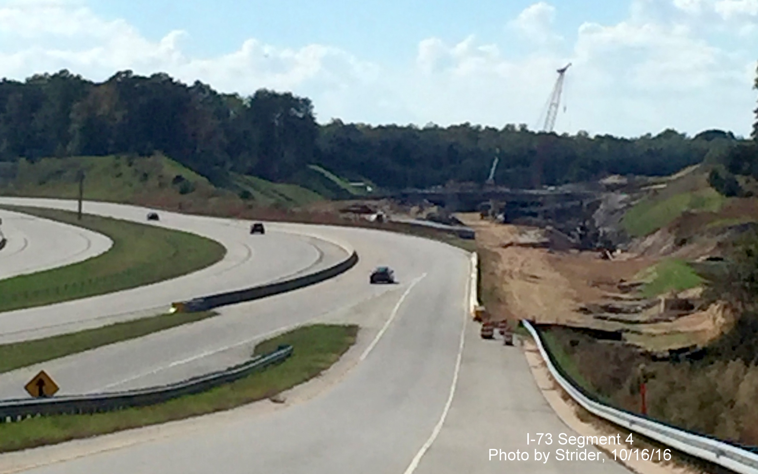Image of future I-73 roadway under construction as seen from on-ramp from PTI Airport exit on Bryan Blvd., by Strider